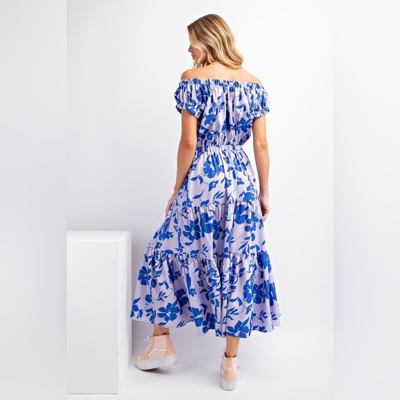 NEW Easel Floral Print Off Shoulder Challis Maxi Dress Sz S Tie Waist Sundress - Picture 3 of 10